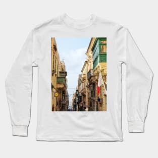 Street view of Valletta Malta Long Sleeve T-Shirt